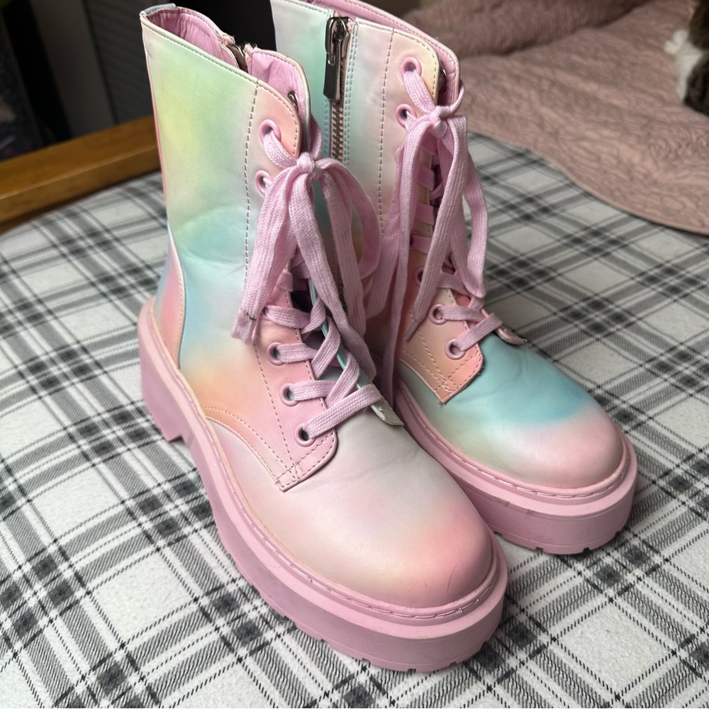 Dolls Kill X My Little Pony Pastel Glimmer Of Stardust Chunky Combat Boots 9